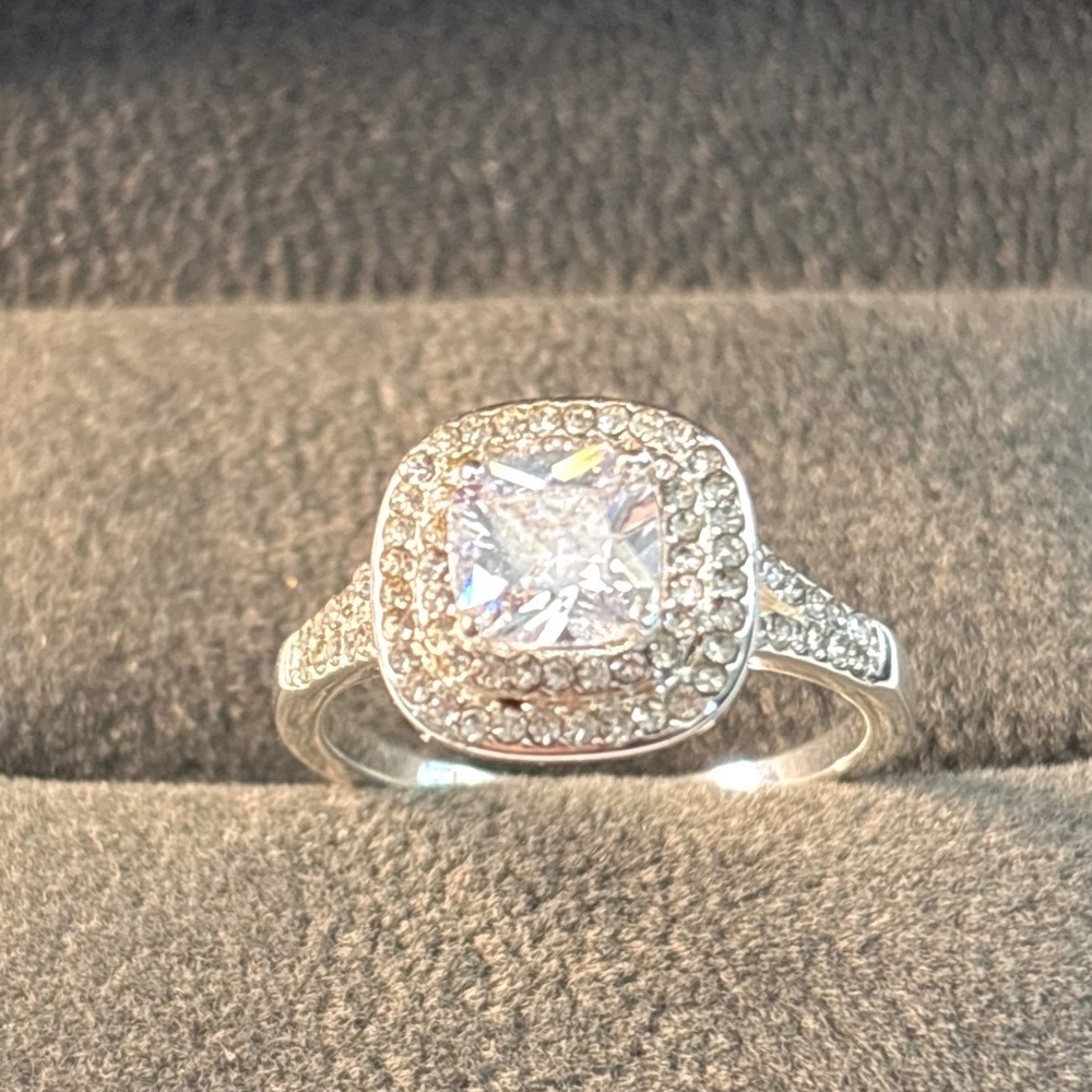 Ring  Cubic Zirconia Double Halo Cushion Cut Engagement New